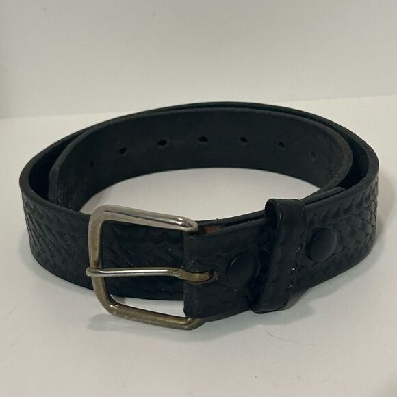 Boston Leather Garrison Belt Men's Size 30 Black Basketweave Pattern Adjustable - Picture 1 of 8